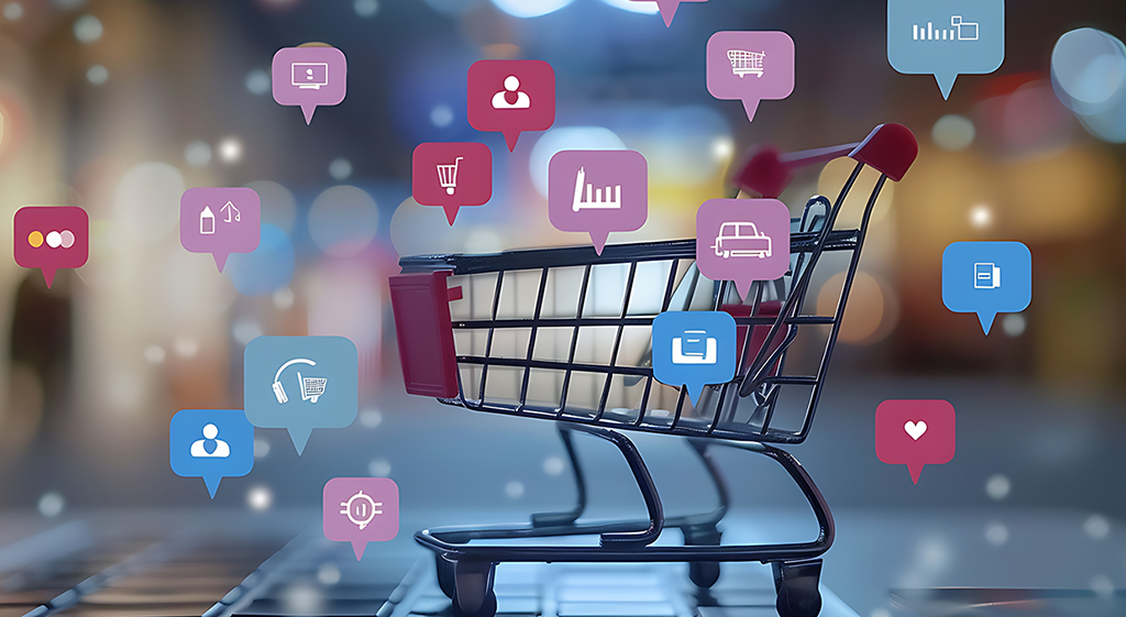 illustration of shopping cart and online icons